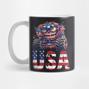 USA Monster Truck American Flag 4th July Men Boys Girls Race Mug